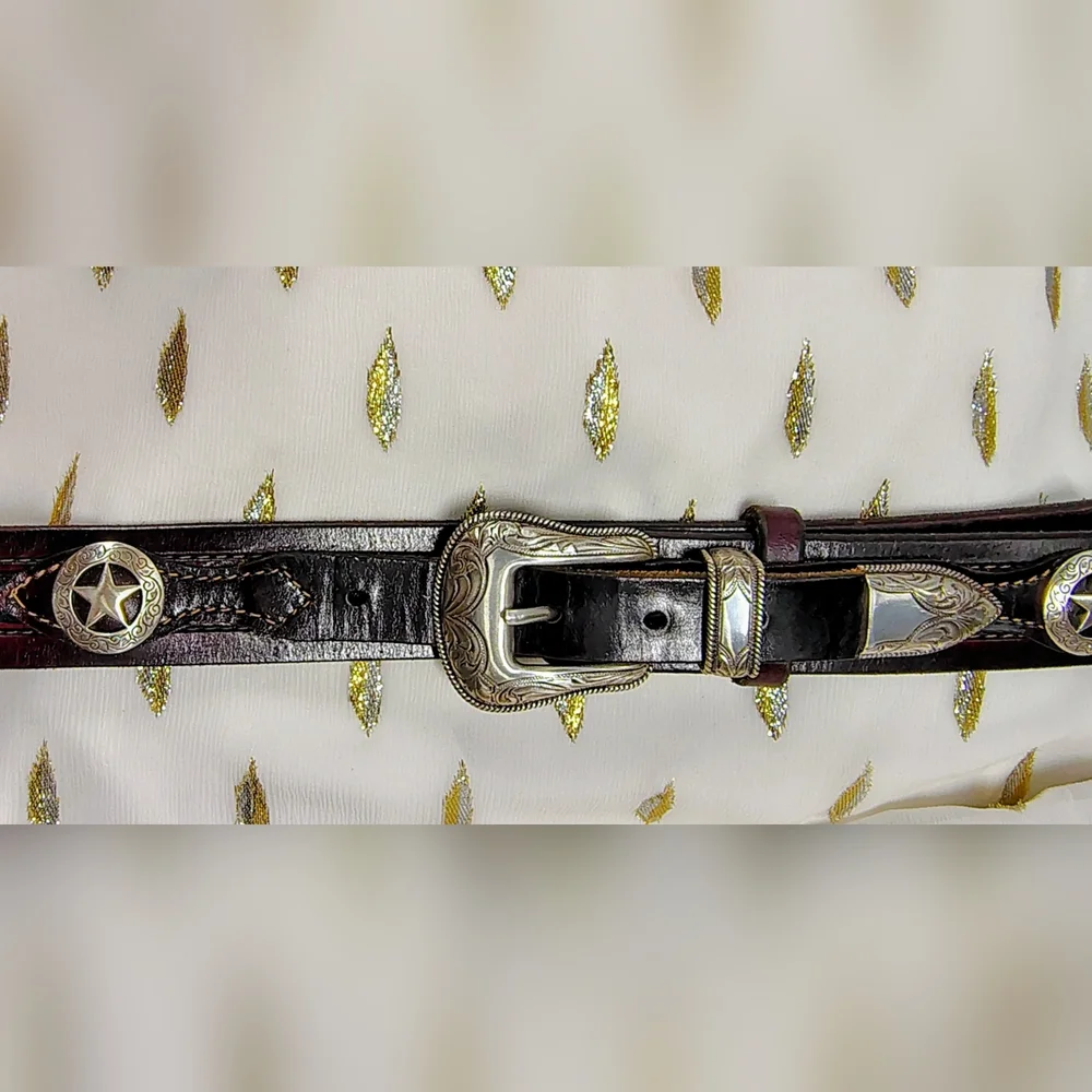 LEATHER MEN'S BELT WESTERN HANDMADE,  FILIGREE SILVER BUCKLE, ⭐ CONCHOS Sz 42-46 - Picture 10 of 15